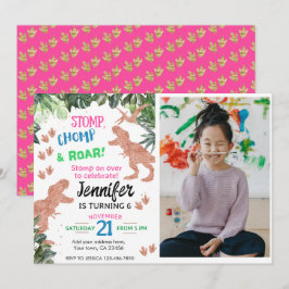 Convites Foto Personalizada De Dinossauro Rosa E Bonito Ani