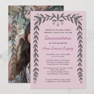 Convites Foto Personalizada De Frame Floral Quinceañera
