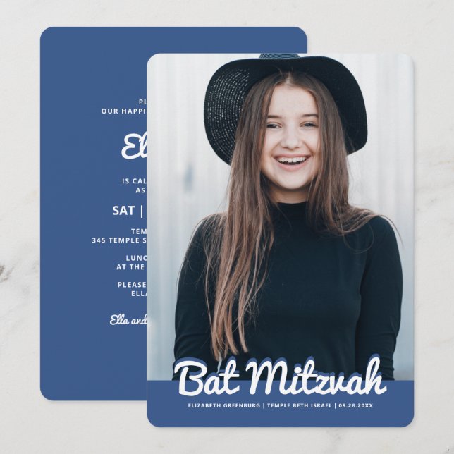Convites Foto personalizada do Bat Mitzvah (Frente/Verso)