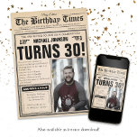 Convites Foto personalizada do Diário de Vintage, aniversár<br><div class="desc">Vintage Newspaper, Diversão Personalizada De Foto. Um legal e humorístico design de convite de aniversário que se parece com um jornal antigo! É personalizável e pode ser usado para qualquer festa de aniversário etária! Precisa de ajuda com este modelo de design? Entre em contato com o design clicando no botão...</div>