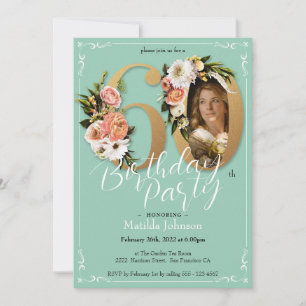 Convites Foto personalizada do Dourado Floral Boho 60º aniv