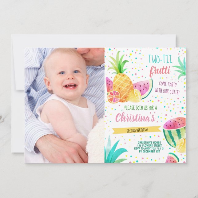 Convites Foto Personalizada Do segundo aniversário Twotti F (Frente)