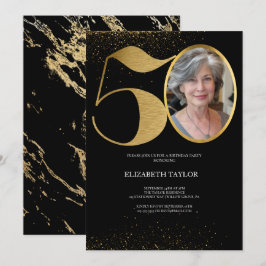 Convites Foto personalizada Dourada Elegante 50º aniversári