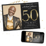Convites Foto personalizada Dourada negra Surpresa 50º aniv<br><div class="desc">Foto personalizada Dourada negra Surpresa 50º Convite de aniversário. Prepare-se para uma surpreendente surpresa com o nosso Elegante Negro e o Dourado design de convite de aniversário de marcos. A clássica combinação de preto e ouro dá o tom de celebração gotejando em sofisticação. A simplicidade do design adiciona um ar...</div>