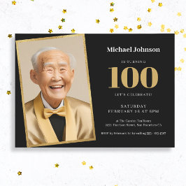 Convites Foto personalizada Dourada preta do clássico 100º 
