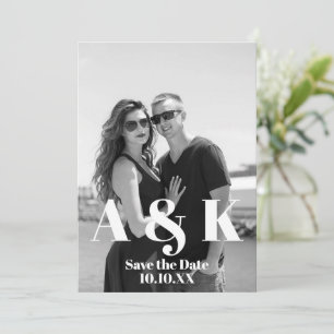 Convites Foto personalizada e monograma grande Salvar a dat