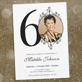 Convites Foto personalizada elegante Black White 60th Birth