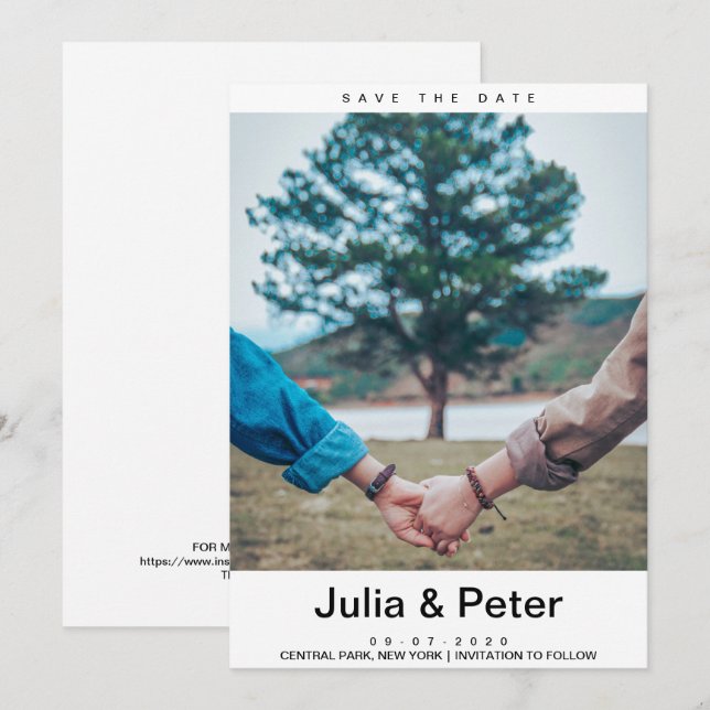 Convites Foto Personalizada Elegante Rustic Salvar A Data (Frente/Verso)