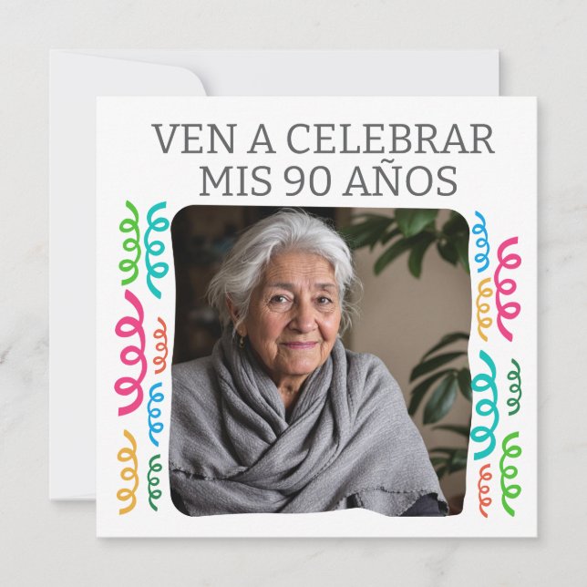 Convites Foto Personalizada Meus 90 Anos Festa (Frente)