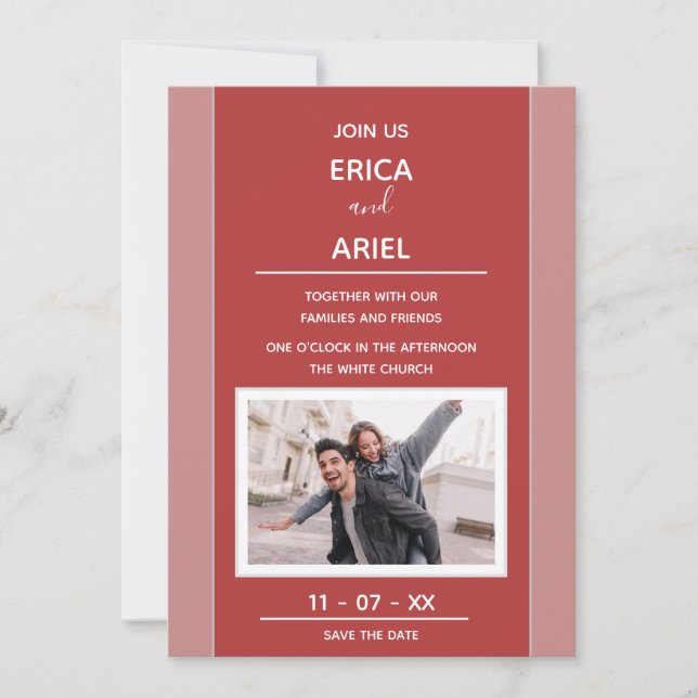 Convites Foto Personalizada Minimalismo Rosa Borgonha Moldu (Frente)