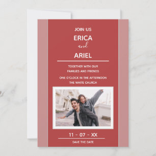 Convites Foto Personalizada Minimalismo Rosa Borgonha Moldu