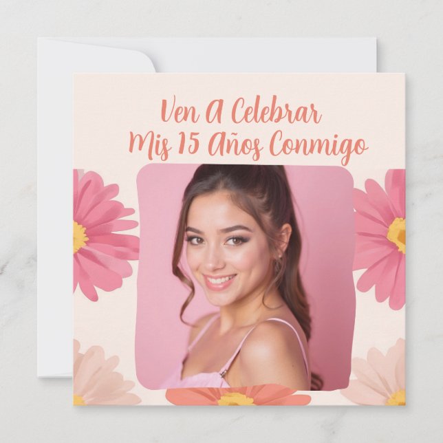 Convites Foto Personalizada Mis Quince Flores Quinceañera R (Frente)