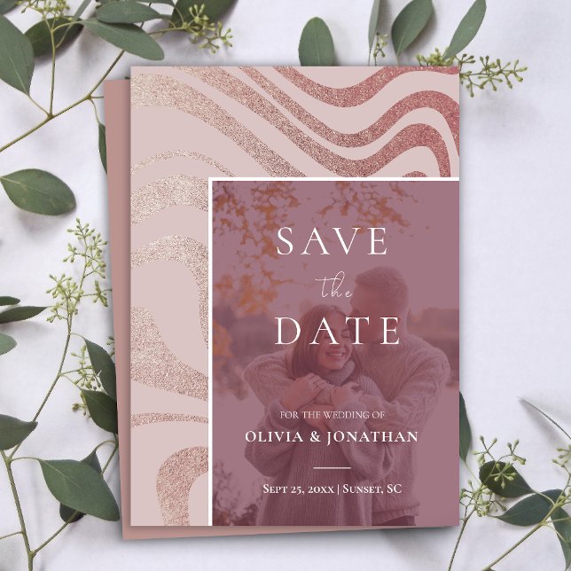 Convites Foto personalizada Modern RoseGold Salvar a Data (custom Photo Modern RoseGold Save the Date Invitation)
