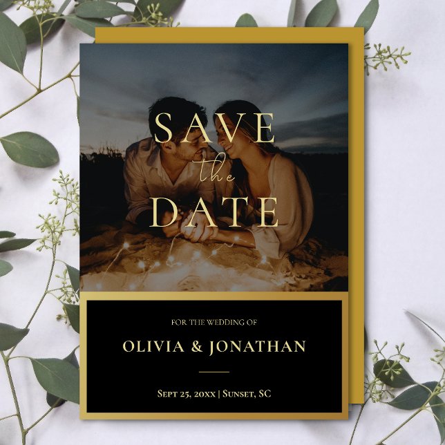 Convites Foto personalizada Moderno Dourado Salvar a Data (custom Photo Modern Gold Save the Date Invitation)