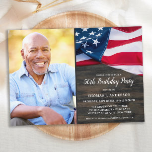 Convites Foto personalizada patriótica USA American Flag Bi