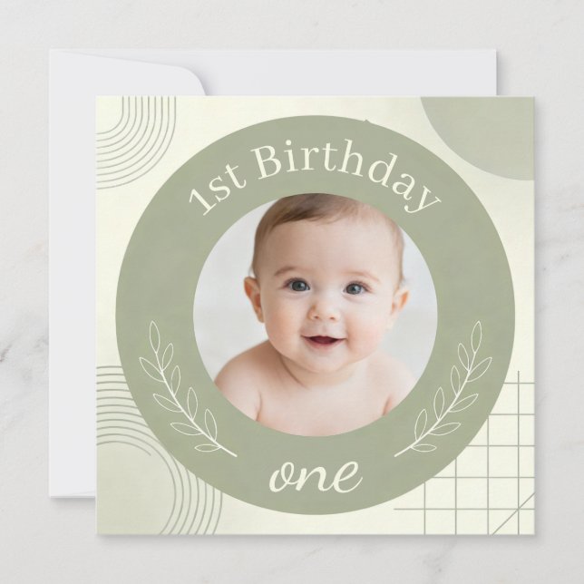 Convites Foto Personalizada Primeiro Aniversário - Sage Per (Frente)