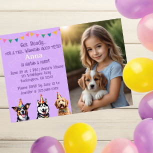 Convites Foto personalizada Puppy Puppy Birthday Paw-ty