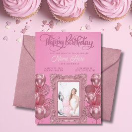 Convites Foto personalizada rosa elegante Aniversário de ad