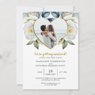Convites Foto personalizada, rosas brancas e quadro do cora