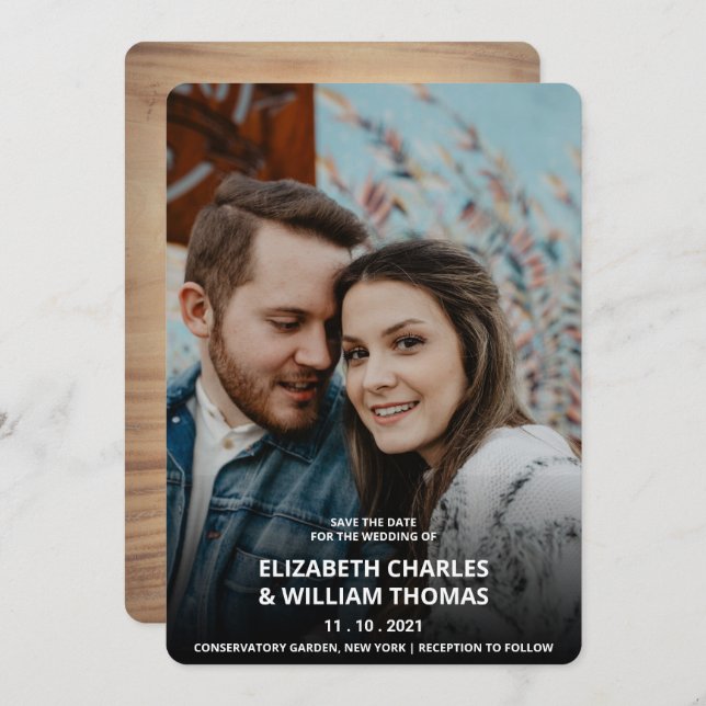 Convites Foto Personalizada Rustic Wooden Salve A Data (Frente/Verso)
