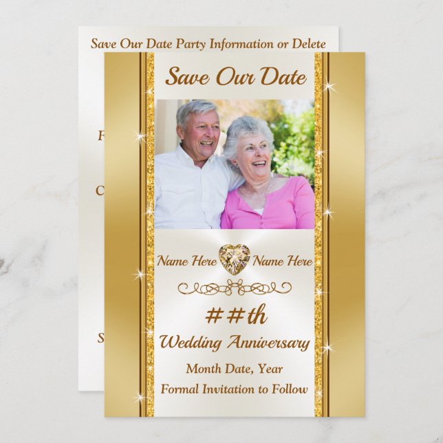 Convites Foto Personalizada, Salva o Dia Dourado e Marfim (Frente/Verso)