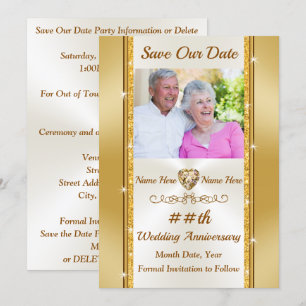 Convites Foto Personalizada, Salva o Dia Dourado e Marfim