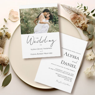 Convites Foto personalizada simples Casamento preto e branc