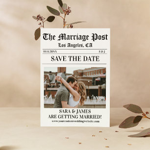 Convites Foto Personalizada Simples de Jornal Save the Date