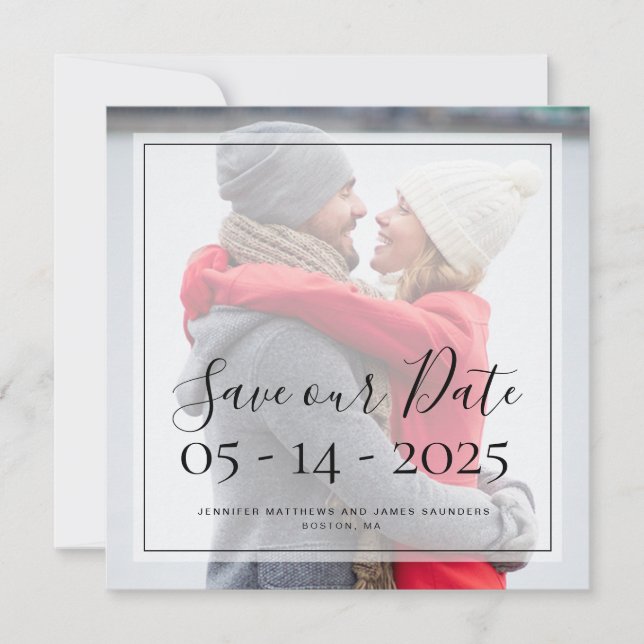 Convites Foto Personalizada Simples Elegante Script Salve a (Frente)