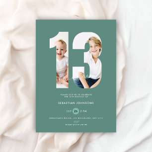 Convites Foto Personalizada Verde Meninos Número Aniversári