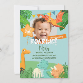Convites Foto Personalizável com Tema de Dinossauro Rugindo