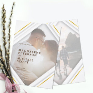 Convites Foto pessoal Casamento de quadro Dourado moderno