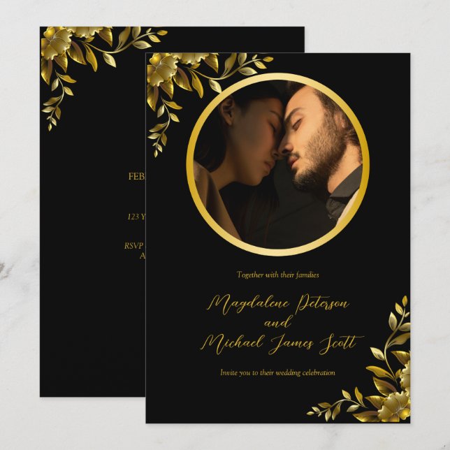 Convites Foto pessoal do Círculo Dourado no Casamento Negro (Frente/Verso)