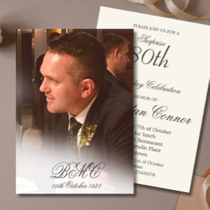 Convites Foto Pessoal Elegante Simples de Aniversário do 80