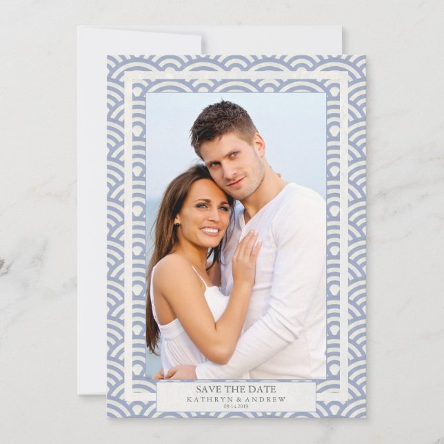 Convites Foto Plana de Save the Date de Casamento Seigaiha  (Frente)