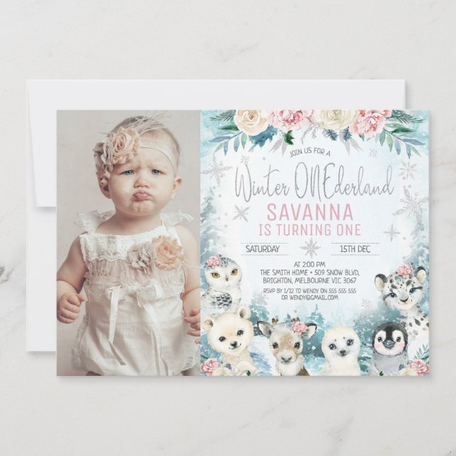 Convites Foto Prata Ártico Inverno Ártico Onderland Anivers (Frente)