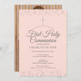 Convites Foto prateada cor-de-rosa sagrada comunhão