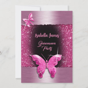 Convites Foto preta, cor-de-rosa, 15 de Quinceañera luxo
