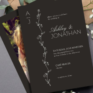 Convites Foto Preta de Casamento de Divisor Botânico Modern