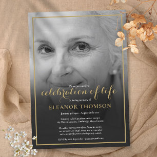 Convites Foto Preta e Branca de Funeral Celebração da Vida