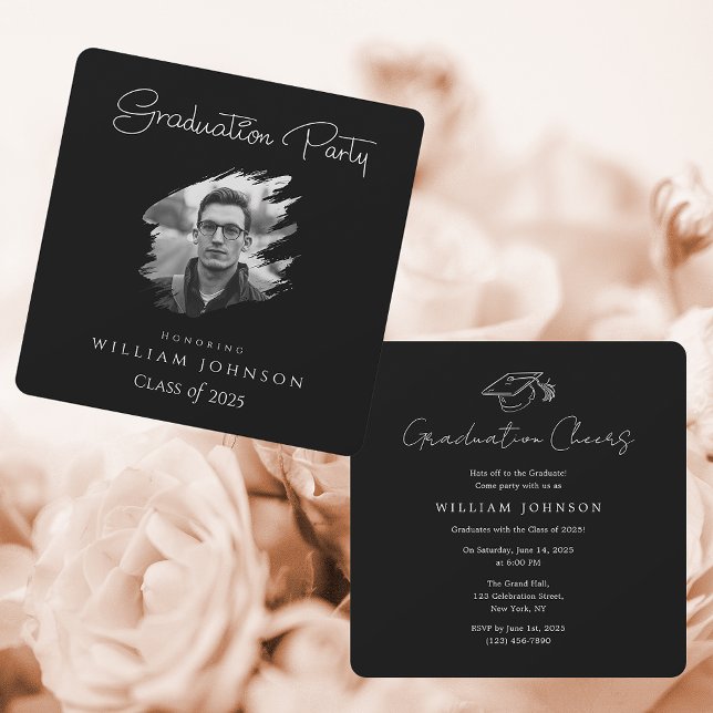Convites Foto Preta e Branca | Festa de formatura 2025 (Black and White Graduation Party 2025 Invitation)