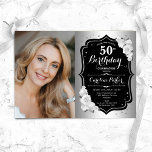 Convites Foto preta Elegante 50º aniversário do Silver Blac<br><div class="desc">Elegante convite floral feminino para o 50º aniversário com sua foto. Glam design com falso prata. Possui rosas brancas, fonte de script e confetti. Perfeito para uma festa de comemoração de na moda adulto. Personalize com seus próprios detalhes. Pode ser personalizado para qualquer idade! Impressos convites Zazzle ou modelo de...</div>