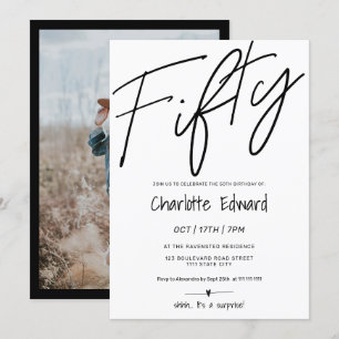 Convites Foto preta minimalista moderna surpresa 50