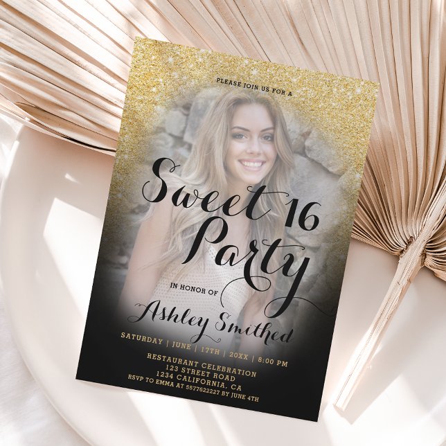 Convites Foto preto de ouro moderno Foto fotográfica doce 1 (Criador carregado)