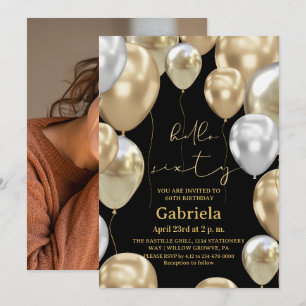 Convites Foto Preto Dourado Aniversário de 60 anos