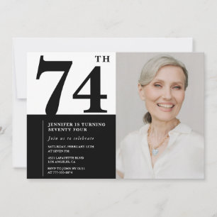 Convites Foto Preto e Branco Chic Aniversário de 74 anos