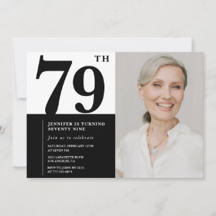 Convites Foto Preto e Branco Chic Aniversário de 79 Anos