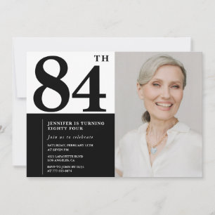Convites Foto Preto e Branco Chic Aniversário de 84 anos