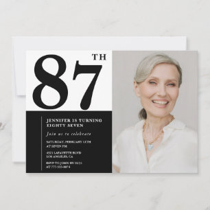 Convites Foto Preto e Branco Chic Aniversário de 87 Anos