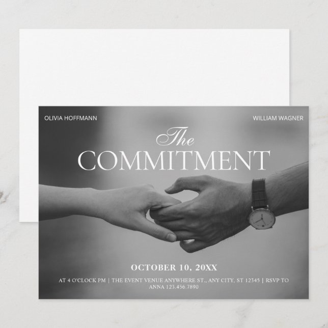 Convites Foto preto e branco compromisso de mãos dadas (Frente/Verso)